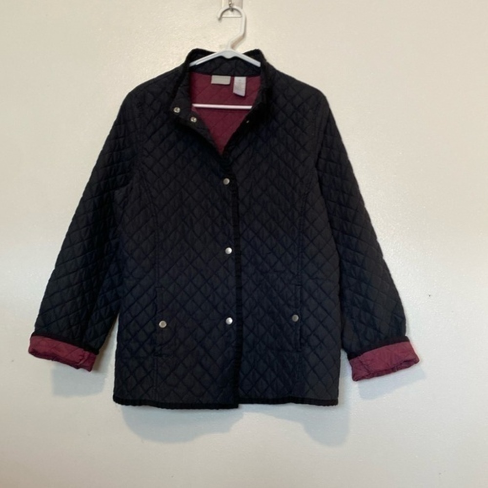 Field Gear lined black quilted long sleeve button up pocket jacket coat …